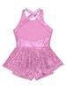 Yruioon Girls Sequins Criss-Cross Back Latin Jazz Dance Dress Leotard Stage Performance Costume Dancewear Pink 10 Years view 4