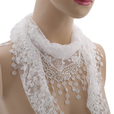 ShanLily Lace Scarf Floral Crochet Lightweight Tassel Sheer Wrap Scarves Shawl