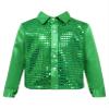Yruioon Kids Boys Sparkle Sequins Long Sleeve Button Down Shirt Latin Jazz Dance Stage Performance Costume Green 8-10 Years view 1