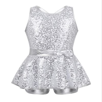 Yruioon Girls Sequins Criss-Cross Back Latin Jazz Dance Dress Leotard Stage Performance Costume Dancewear White 16 Years