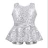 Yruioon Girls Sequins Criss-Cross Back Latin Jazz Dance Dress Leotard Stage Performance Costume Dancewear White 16 Years view 1