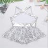 Yruioon Girls Sequins Criss-Cross Back Latin Jazz Dance Dress Leotard Stage Performance Costume Dancewear White 16 Years view 4