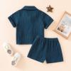 Baby Boys Clothes Set Toddler Infant Boys Button-Down Shirt Tops + Cotton Gauze Shorts Summer Outfit 2PCS with Pockets (Navy Blue, 0-6 Months) view 3