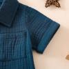 Baby Boys Clothes Set Toddler Infant Boys Button-Down Shirt Tops + Cotton Gauze Shorts Summer Outfit 2PCS with Pockets (Navy Blue, 0-6 Months) view 4