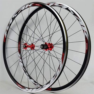 ZECHAO 700C Bike Wheelset,C/V Brake Double Wall Alloy Rim 7-11speed Cassette Sealed Bearing Hub Racing Bike Wheel Wheelset (Color : B-Red, Size : 700C)