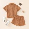 Baby Boys Clothes Set Toddler Infant Boys Button-Down Shirt Tops + Cotton Gauze Shorts Summer Outfit 2PCS with Pockets (Brown, 0-6 Months) view 3