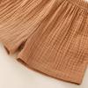 Baby Boys Clothes Set Toddler Infant Boys Button-Down Shirt Tops + Cotton Gauze Shorts Summer Outfit 2PCS with Pockets (Brown, 0-6 Months) view 4