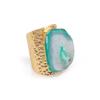 Dazzle Appeal Natural Agate Slice Adjustable Statement Cuff Ring Brass Gold Plated Open Cuff Stone Size approximately 25-30mm (Green) view 4