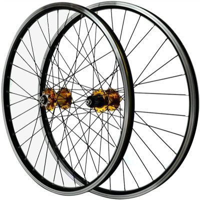 ZECHAO Mountain Bike Wheelset 26/27.5/29in,Disc Brake Cycling Wheel Double Wall Alloy Rim QR 32 Spokes for 7/8/9/10/11 Speed Flywheel Wheelset (Color : Gold hub, Size : 27.5inch)