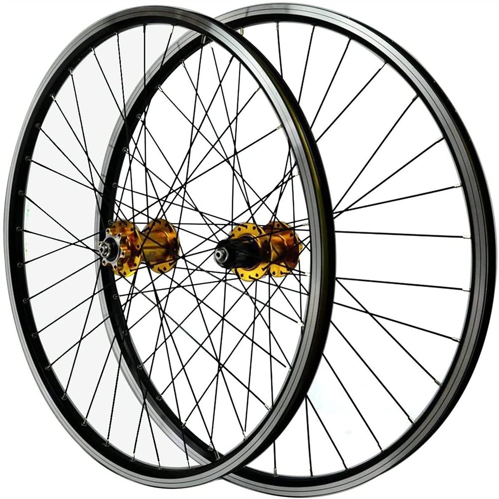 ZECHAO Mountain Bike Wheelset 26/27.5/29in,Disc Brake Cycling Wheel Double Wall Alloy Rim QR 32 Spokes for 7/8/9/10/11 Speed Flywheel Wheelset (Color : Gold hub, Size : 27.5inch)