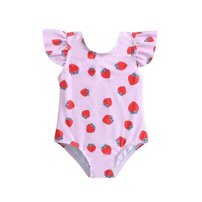 Summer Toddler Girls Ruffles Strawberry Prints 1 Piece Swimwear Beach Onesie Swimsuit Bikini Cute (Pink, 12-18 Months)