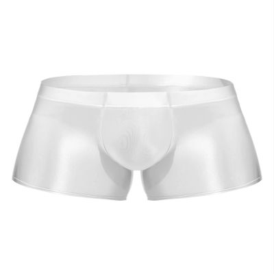 Lejafay Men's Elastic Nylon Glossy Underwear Low Rise Sports Bottoms Swimming Trunck Boxer Shorts White Medium