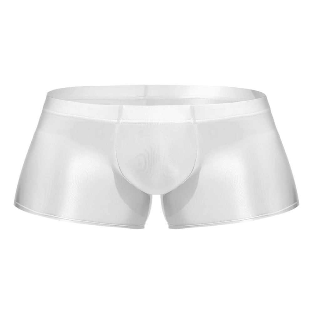 Lejafay Men's Elastic Nylon Glossy Underwear Low Rise Sports Bottoms Swimming Trunck Boxer Shorts White Medium