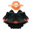 YEAHDOR Infant Baby Girls' Bowknot Ruffle Tulle Bloomers Shorts Diaper Cover with Flower Headband Set Photography Outfit Black&Orange 6-9 Months view 3