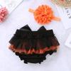YEAHDOR Infant Baby Girls' Bowknot Ruffle Tulle Bloomers Shorts Diaper Cover with Flower Headband Set Photography Outfit Black&Orange 6-9 Months view 4