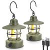 Camping Lantern Rechargeable Battery Powered 2 Pack, Camping Gear Must Haves, Camping Accessories, Retro Camping Light Waterproof Hanging LED Tent Lamp for Outdoor Hiking Fishing (Dark Green) view 1