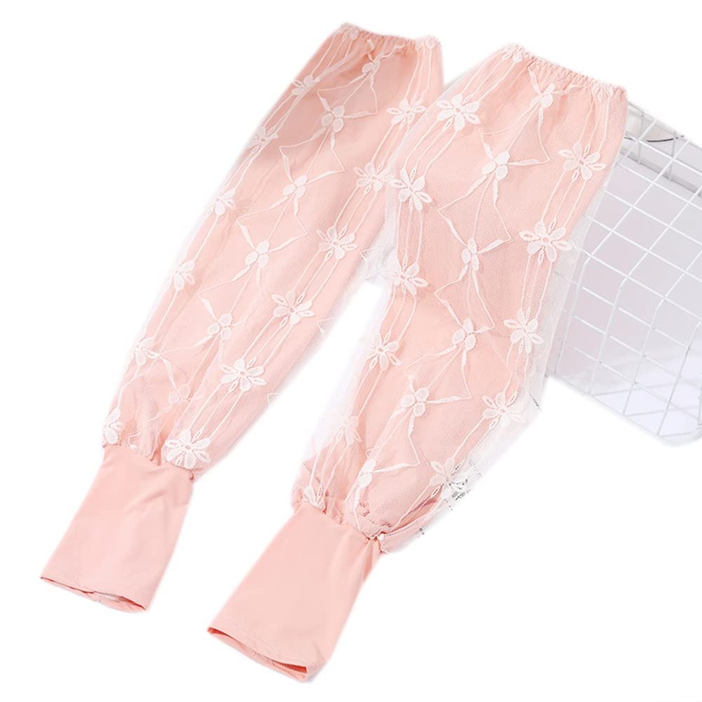 Flush of Dawn Ice Lace Summer Sun Protection Sleeves UV Driving Arm Sleeve Gloves Cycling Sunscreen Sunblock Gloves (Light Pink)