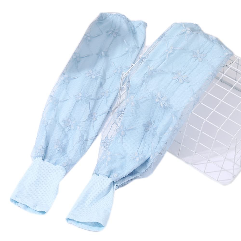Flush of Dawn Ice Lace Summer Sun Protection Sleeves UV Driving Arm Sleeve Gloves Cycling Sunscreen Sunblock Gloves (Blue)