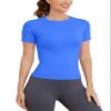 MathCat Short Sleeve Workout Tops for Women, Seamless Women's Compression Shirt, Yoga Running Athletic Shirts Soft Gym Tops Lakeblue view 1