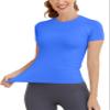 MathCat Short Sleeve Workout Tops for Women, Seamless Women's Compression Shirt, Yoga Running Athletic Shirts Soft Gym Tops Lakeblue view 3