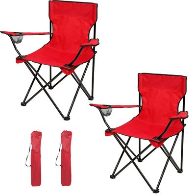 Camping Chairs 2 Pack, Outdoor Folding Camping Chairs, Portable Camping Folding Chair, with Armrest & Cup Holder, Collapsible, Heavy Duty Steel Frame Support 130kg (A)