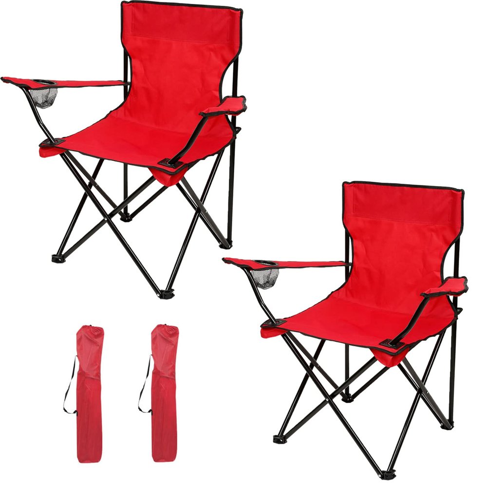 Camping Chairs 2 Pack, Outdoor Folding Camping Chairs, Portable Camping Folding Chair, with Armrest & Cup Holder, Collapsible, Heavy Duty Steel Frame Support 130kg (A)