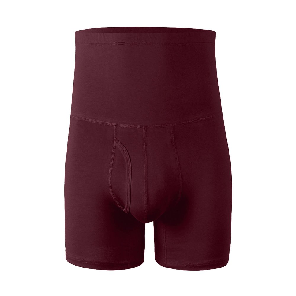 JEsilunmaMY Men's High Waist Sport Underpants Tummy Control Shapewear Body Shaper Boxer Briefs Solid Color Athletic Underwear (Wine Red-1PC,4X-Large)