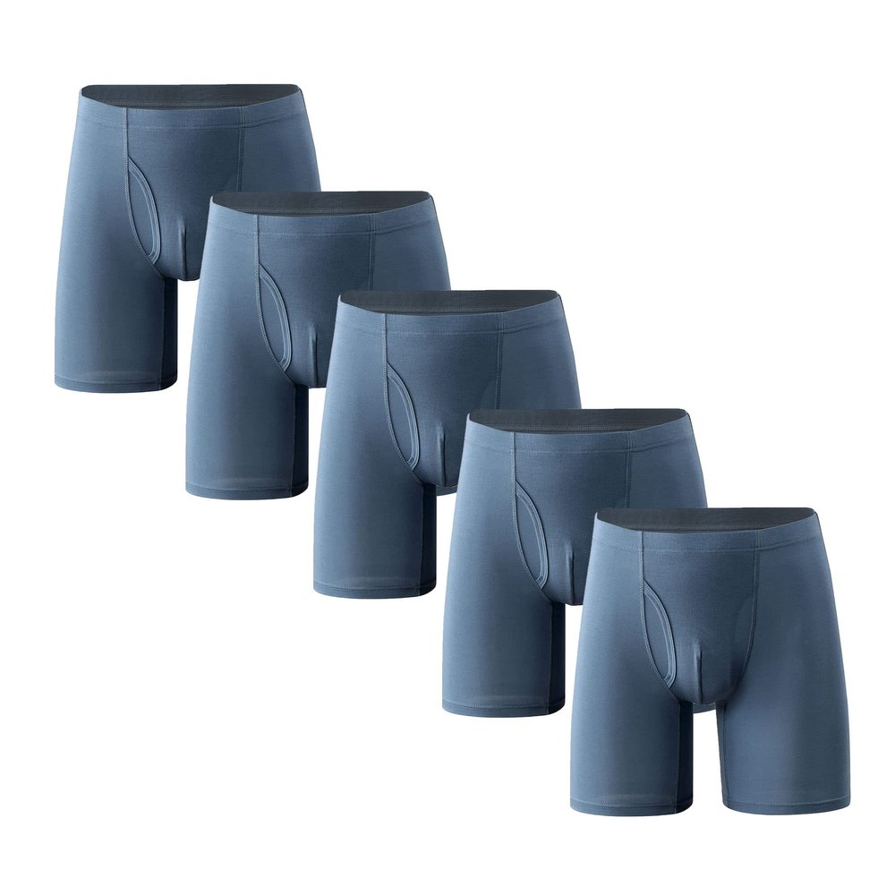 JEsilunmaMY Men's Plus Size Loose Sport Underpants High Waist Support Pouch Boxer Shorts Soft Stretch Athletic Underwear (Blue-5PC,6X-Large)