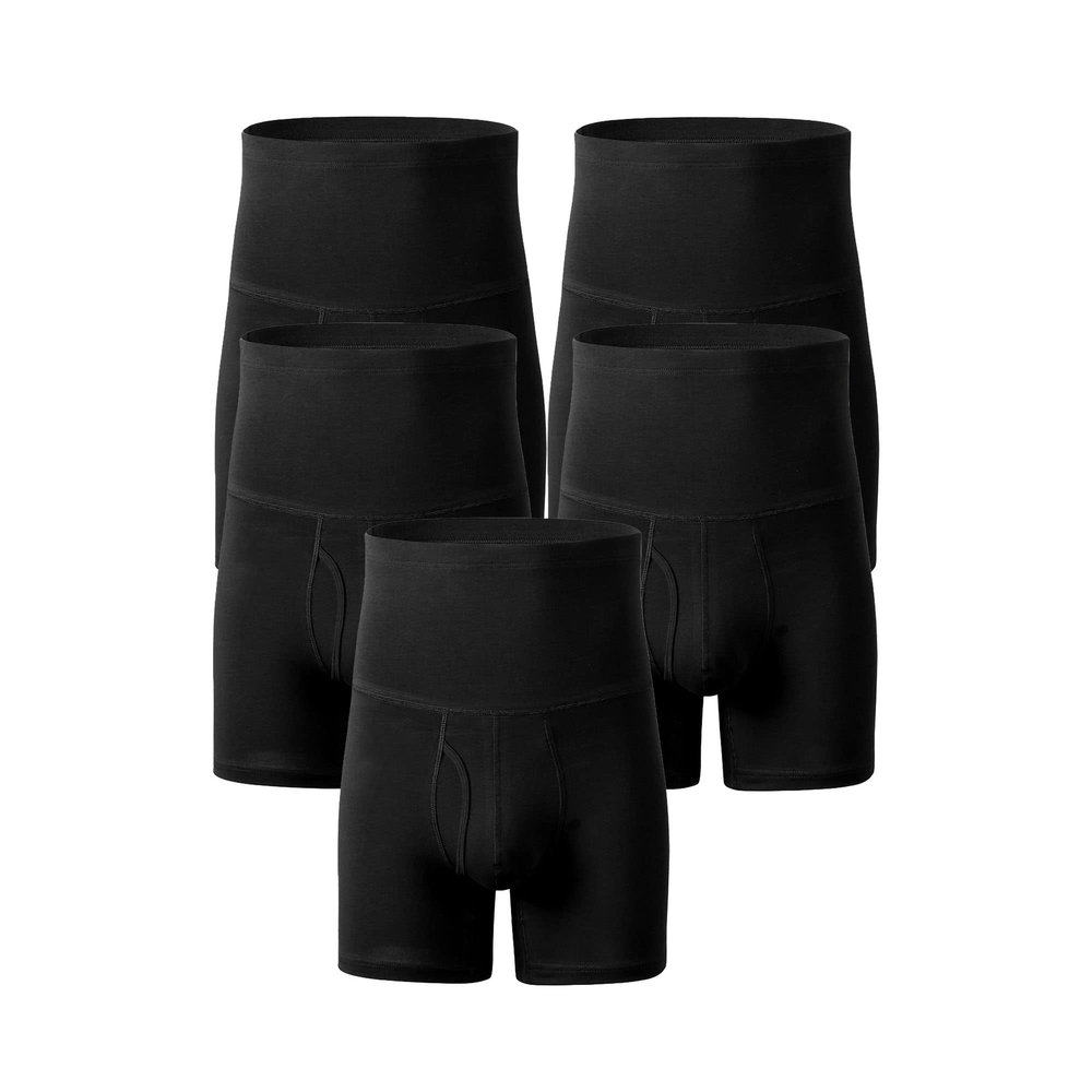 JEsilunmaMY Men's High Waist Sport Underpants Tummy Control Shapewear Body Shaper Boxer Briefs Solid Color Athletic Underwear (Black-5PC,Large)