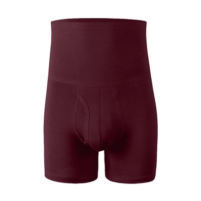 JEsilunmaMY Men's High Waist Sport Underpants Tummy Control Shapewear Body Shaper Boxer Briefs Solid Color Athletic Underwear (Wine Red-1PC,Large)