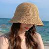 Womens Straw Sun Hat Woven Crochet Bucket Hat Fishing Hat Beach Hat Foldable Cap Solid Color Straw Summer Beach Hat (Coffee,One Size) view 3