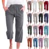 SMIDOW Capri Pants for Women Casual 2023 Summer Drawstring Elastic High Waist Linen Pant Straight Wide Leg Cropped Trouser #011 Dark Gray 5X-Large view 1