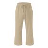 SMIDOW Capri Pants for Women Casual 2023 Summer Drawstring Elastic High Waist Linen Pant Straight Wide Leg Cropped Trouser #06 Khaki 4X-Large view 3