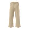 SMIDOW Capri Pants for Women Casual 2023 Summer Drawstring Elastic High Waist Linen Pant Straight Wide Leg Cropped Trouser #06 Khaki 4X-Large view 4