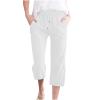 SMIDOW Capri Pants for Women Casual 2023 Summer Drawstring Elastic High Waist Linen Pant Straight Wide Leg Cropped Trouser #08 White 5X-Large view 1