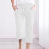 SMIDOW Capri Pants for Women Casual 2023 Summer Drawstring Elastic High Waist Linen Pant Straight Wide Leg Cropped Trouser #08 White 5X-Large view 2