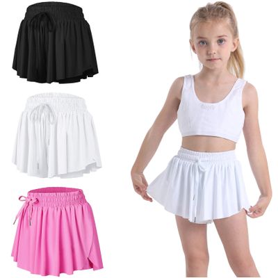 3 Pack Butterfly Flowy Shorts Skirts for Girls Tennis Cheer Stuff Athletic Preppy Running Sports Skirt for Teen GirlsBlack, White, Rose red, XL