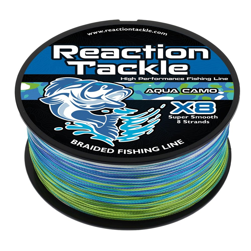 Reaction Tackle Braided Fishing Line - 8 Strand Aqua Camo 20LB 150yd