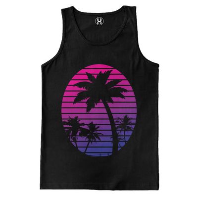 Haase Unlimited Nighttime Palm Tree Scene - Tropical Vacation Men's Tank Top (Black, X-Large)