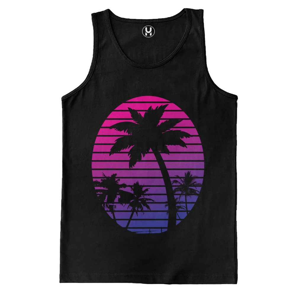Haase Unlimited Nighttime Palm Tree Scene - Tropical Vacation Men's Tank Top (Black, X-Large)