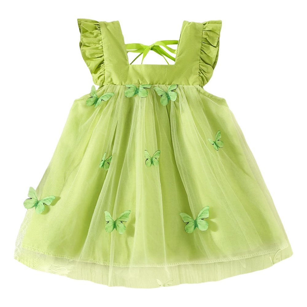 Toddler Girls Fly Sleeve Butterfly Tulle Ruffles Dress Dance Party Princess Dresses Clothes (Green, 12-18 Months)