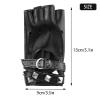 1 Pair of Black PU Leather Half Finger Gloves Gothic Punk Rivet Fingerless Gloves for Halloween Performance Costume Dress Up view 2