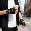 1 Pair of Black PU Leather Half Finger Gloves Gothic Punk Rivet Fingerless Gloves for Halloween Performance Costume Dress Up view 4