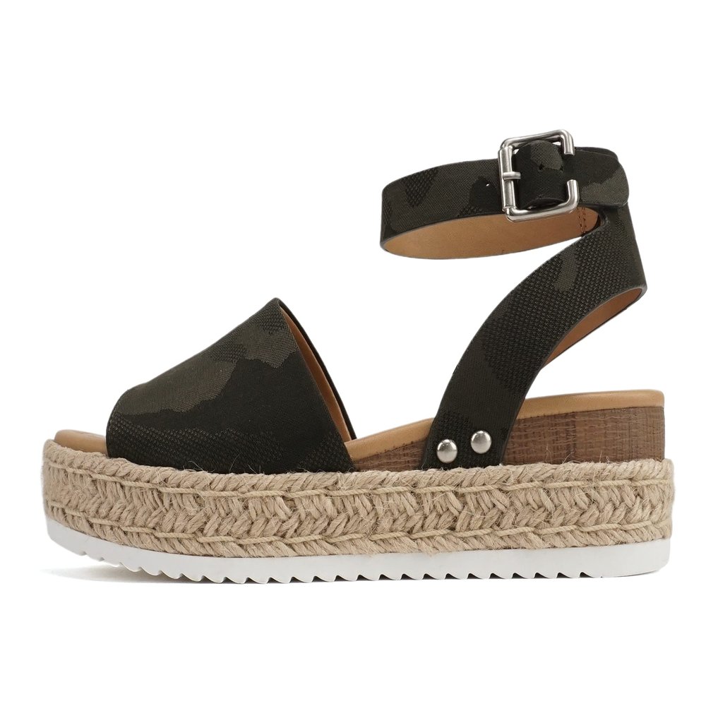 Soda Topic Open Toe Buckle Ankle Strap Espadrilles Flatform Wedge Casual Sandal (Camouflage, 7.5)