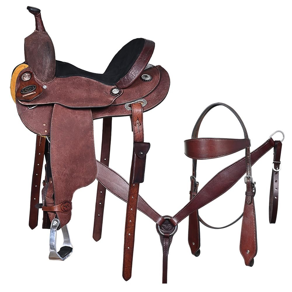 HILASON 16 in Western Horse Barrel Racing Trail Pleasure American Leather Saddle Tack Set Brown Comfytack