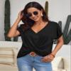 GOWMEE Women's T-Shirt Twist Front Batwing Sleeve Tee T-Shirt for Women (Color : Black, Size : Large) view 1