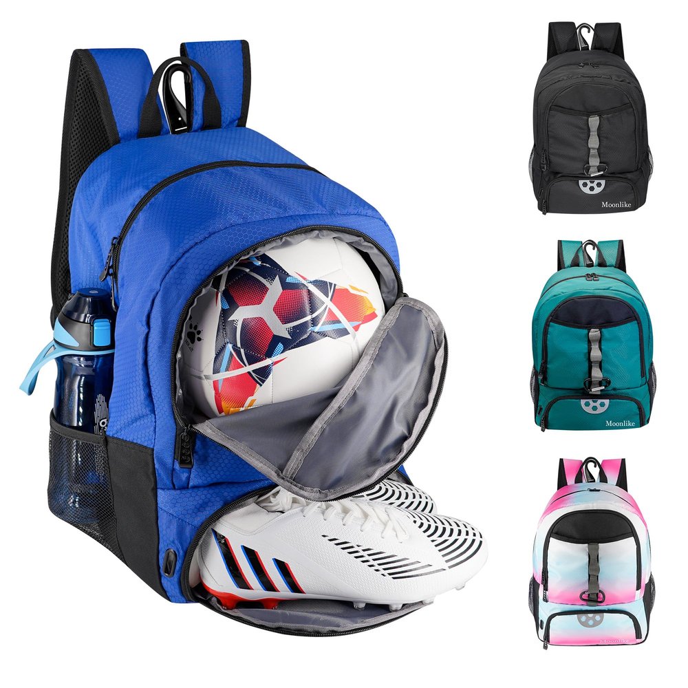 Moonlike Youth Soccer Bag, Soccer Backpack for Football Volleyball Basketball, Backpack with Ball Compartment and Ball Holder (Royal Blue)