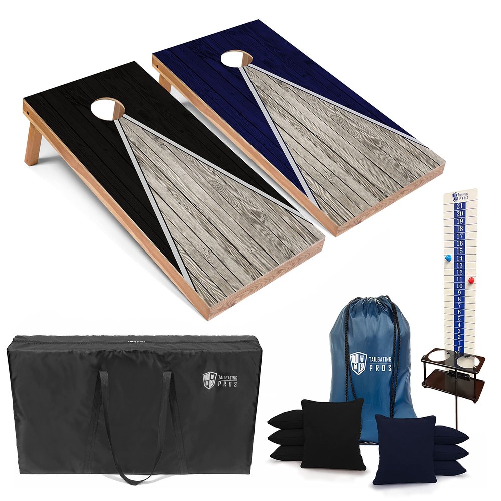 Tailgating Pros Pyramid Cornhole Board Set: Score Keeper, Bean Bags, and Carrying Case- 4'x2' Regulation Corn Hole Toss Game