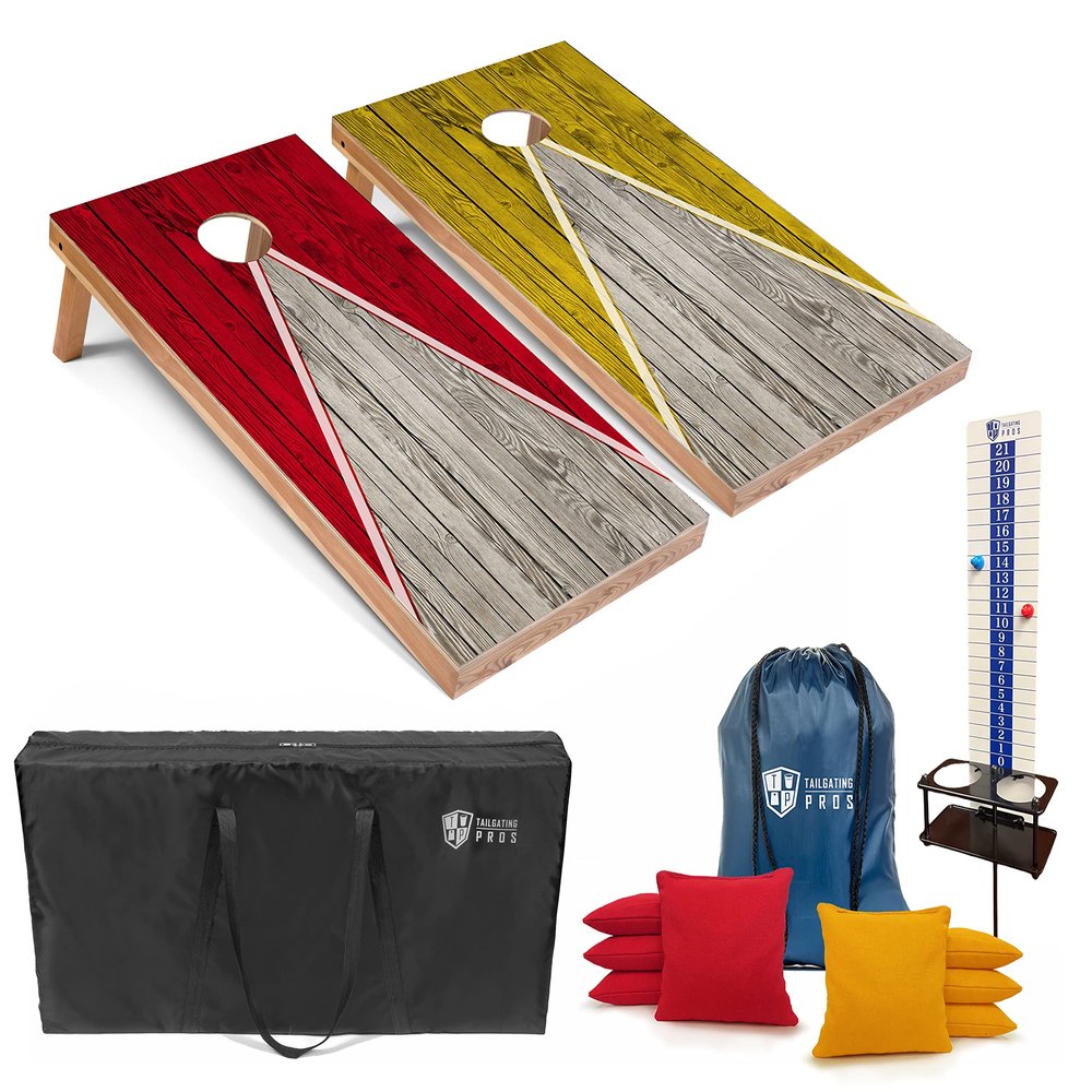 Tailgating Pros Pyramid Cornhole Board Set: Score Keeper, Bean Bags, and Carrying Case- 4'x2' Regulation Corn Hole Toss Game