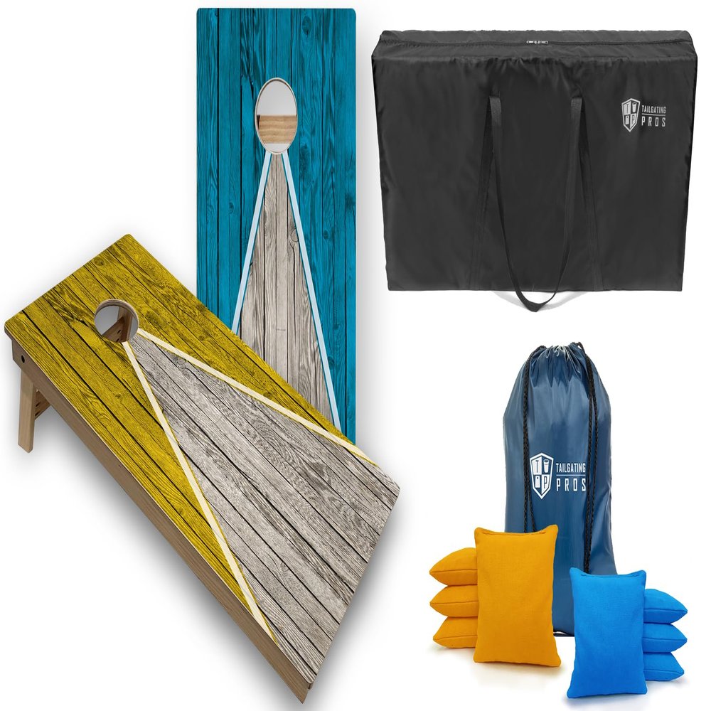 Tailgating Pros Tournament Grade Pyramid Cornhole Boards w/LED Lights: Built-in Multifunction LEDs, Score Keeper, Bean Bags, and Carrying Case
